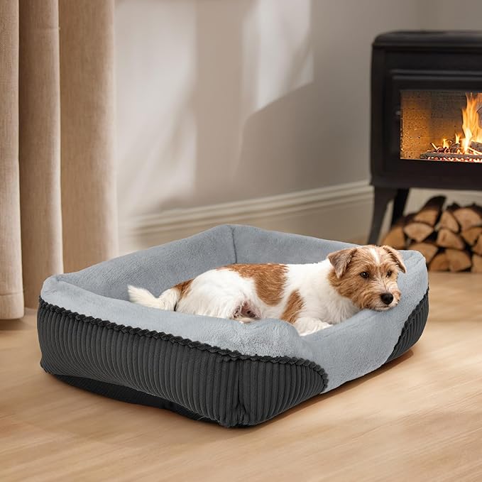 Washable Orthopedic Dog Bed - Soft Calming Pet Cuddler with Anti-Slip Bottom, Durable Plush Puppy Bed for Sleeping and Resting, Medium(25"x21"x7")