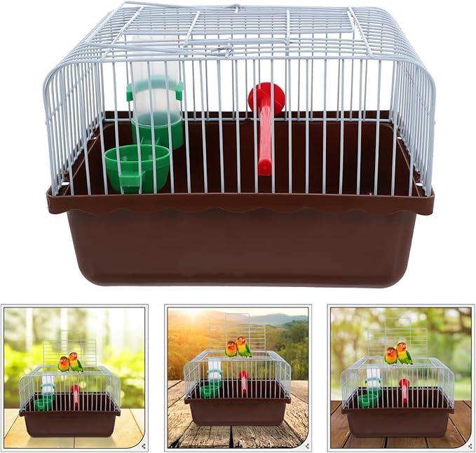 Bird Carrier Travel Cage Parrot Carrying Cage for Birds and Small Animals(Coffee)