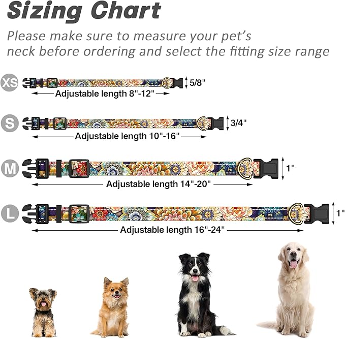 Reflective Dog Collar for Large Dogs, Cute Boho Adjustable Heavy-Duty Nylon Puppy Collar for Boy and Girl Female, Soft Pet Accessories with Quick Release Buckle, Colorful Mandala