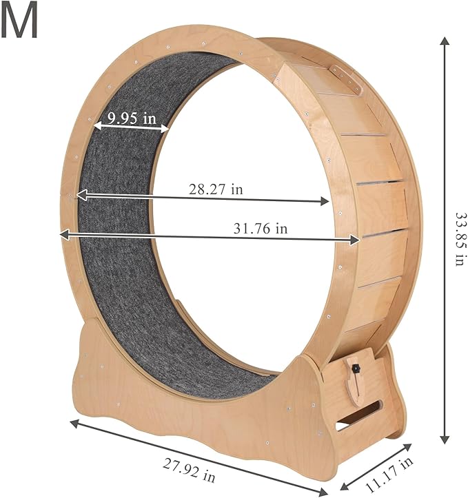 35.4'' Cat Exercise Wheel - Wooden Treadmill for Indoor Cats with Low Noise, Safety Lock, Detachable Carpet & Eco-Friendly Design for Fitness, Weight Loss and Entertainment