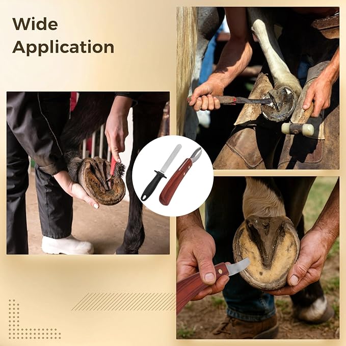 2 Pcs Professional Farrier Hoof Trimming Kit, Curved Knife, Dual Grit Diamond Sharpening Rod, Ergonomic Handle for Livestock Care, Long-Lasting Tools