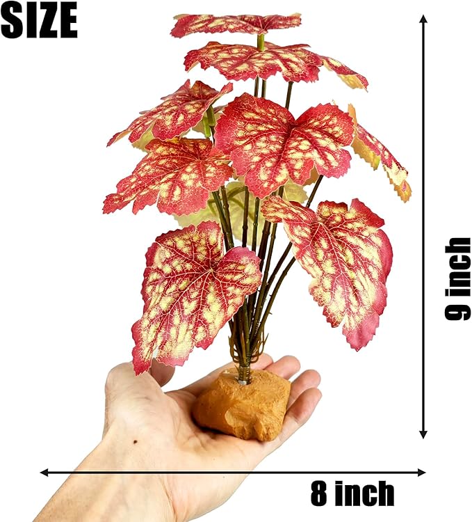 Woyrise Reptile Artificial Plants for Terrarium Decor, Amphibian Habitat Decorations Bearded Dragon Tank Accessories fit Crested Gecko Leopard Lizard Chameleon Snake Frog - Fake Pink Heuchera