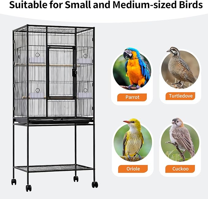 Large Bird Cage, 54" H Big Bird Cage with Stand for Parakeets Parrots Conures Lovebird Cockatiel Black