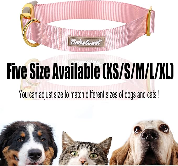 Nylon Dog Collar - Adjustable Pink Soft Webbing Dog Collars for Small Medium Large Dogs Boy Girl Puppy Collar with Safety Metal Buckle S