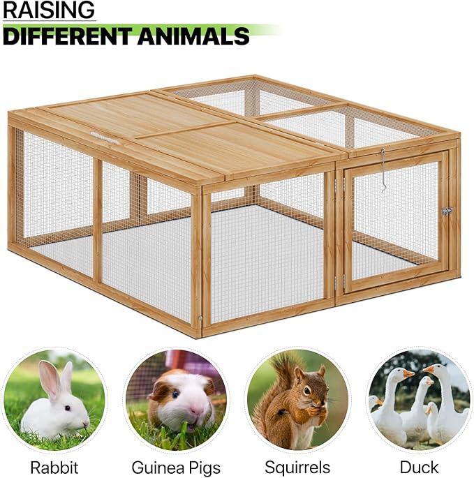 Magshion Folding Chicken Coop Rabbit Hutch, Portable Chicken House with Handle Wooden Small Animal Poultry Pet Cage House for Outdoor, 45.5 Inch, No Assembly Required