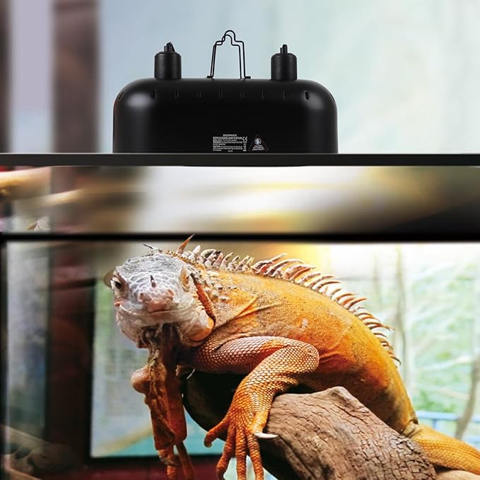 DXOPHIEX Dual Reptile Light Fixture,Reptile Heat Lamp Fixture with 150W Intense Basking Bulb&Ceramic Heat Emitter,Double Dome Heat Lamp for Lizard,Gecko,Bearded Dragon,Tortoise,Snake,Chameleon