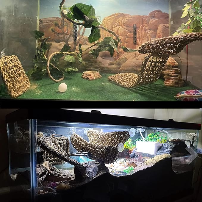 Tfwadmx Bearded Dragon Hammock Lizard Lounger Natural Seagrass Fiber Reptile Climbing Toys Jungle Climber Vines Decor for Hermit Crabs Geckos Snakes