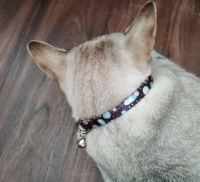 Cat Collar, 2 Pack Breakaway Collar with Bells, Safety Buckle Kitten Collars for Boy and Girl Cats, Star and Moon