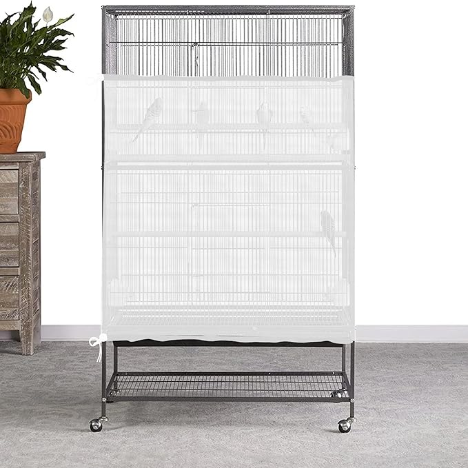 Large Bird Cage Seed Catcher, 31 x 118 inches Adjustable Large Bird Cage Cover Elastic Band Mesh Cages Cover Skirt Nylon Mesh for Parakeet Parrot Cages