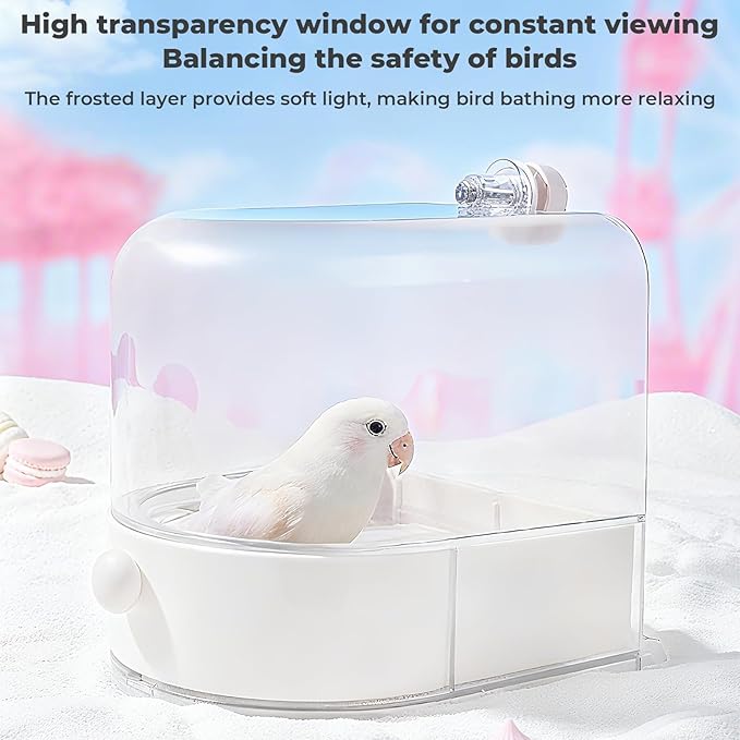 mini&moe Bird Bath for Cage, 4 in 1 Multifunction Birds House/Bath/Litter Box/Feeder Room, Bird Cage Accessories for Pet Birds Conure Budgies Cockatiels Lovebird,Finches, Parakeets, Mannikin, Pink