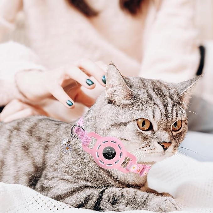 BINGPET AirTag Cat Collar with Bells, Upgraded Safety Elastic Collar with Airtag Pet Collar Holder, Anti-Lost Cat Collars for Girl Boy Cats, Anti-Suffocation Kitty Puppy Collars