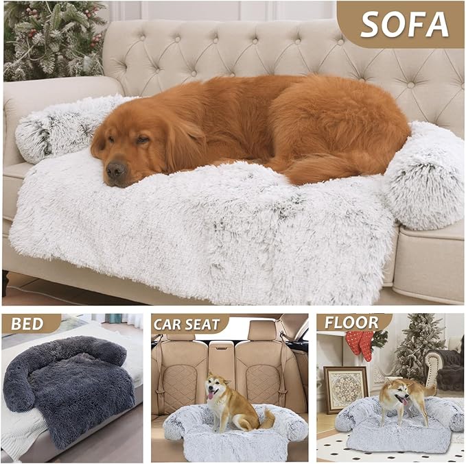 Calming Dogs/Cats Bed Mats, Dog Pad Washable Removable Couch Cover, Plush Long Fur Mat for Pets, Waterproof Lining, Perfect for Small, Medium and Large Dogs and Cats (Desert Brown, 31"x23")