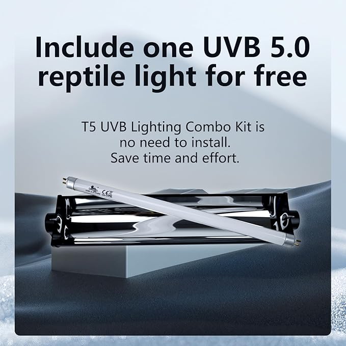 T5 UVB Lighting Combo Kit for Reptiles,8W Light Fixture with Desert 5.0 T5 UVB Light Bulbs Terrarium Hood Heat Lamp for Breaded Dragon,Turtle,Frog,Lizard,Tortoise,Gecko,Snake