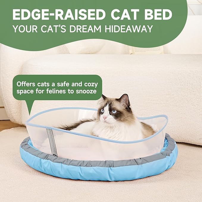 Cat Beds for Indoor Cats, Round Dog Bed for Small Dogs, Puppy, Kitten -Soft Plush Washable Cat Bed Calming with Protective Shield (Blue,21 Inches)
