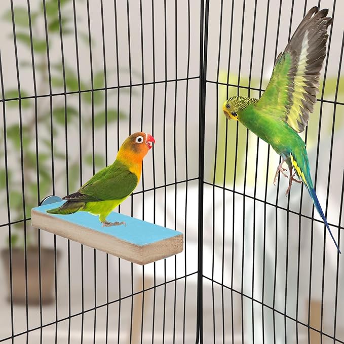 Parrot Wooden Perch Platform Playground Macaw African Greys Budgies Parakeet Cockatiels Conure Macaw Finch Cage Shelf Toy Cage Accessories(Random Color) (A)