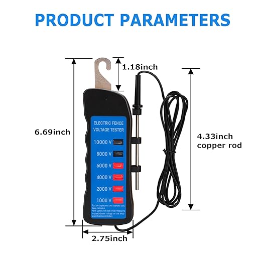 Electric Fence Voltage Tester, 10KV Fence Tester 6 Neon Indicator Lights/Fence Tester for Farms Fault Finder Portable Testing Tool