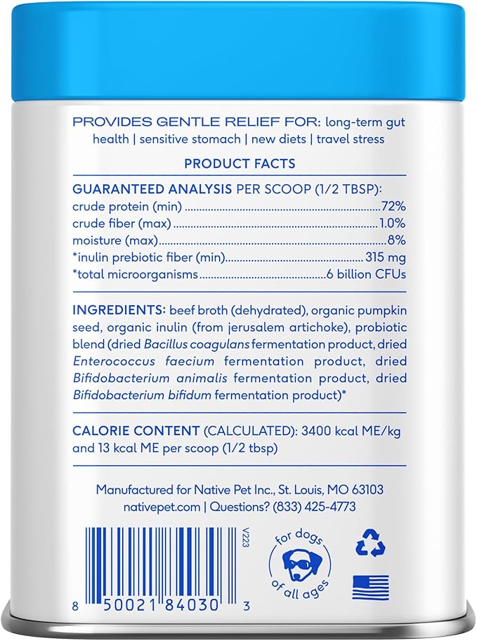Native Pet Probiotics for Dogs - Dog Probiotics Powder for Digestive Health, Gut Support, & Immune Boost – Vet-Formulated Powder for Maximum Potency with Digestive Enzymes & Prebiotics - 120 Scoops