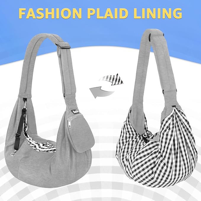 Lukovee Pet Sling, Hand Free Dog Sling Carrier Adjustable Padded Strap Tote Bag, Shoulder Bag with Safety Belt & Front Pocket for Small Dog Cat Puppy (Grey-WY,L)