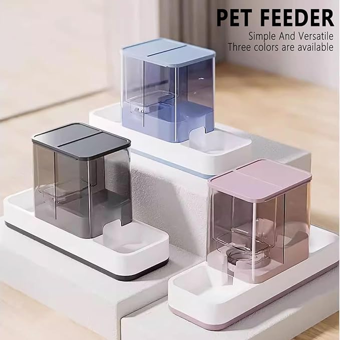 kathson Gravity Cat Food and Water Dispenser Automatic Dog Feeder Waterer 2 in 1 Auto Pet Food and Water Bowl Set Self Feeding for Puppy Kitten,Blue