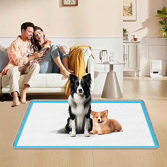 Pee Pad Holder for Dogs, 34" x 22" Silicone Pee Tray Mat Leak-Proof, High Edge, No Spill Pet Pad Holder for Puppy, Cat, Rabbit, Training Pads for Floor Protection, No Pee Pads (Light Grey)