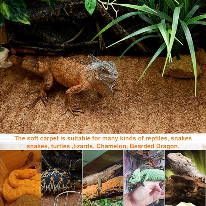 2 Pcs Reptile Carpet - 11.8" x 39.4" Natural Coconut Fiber Mat for Tortoise Bedding, Pet Terrarium Liner for Lizard, Turtle, Snake, Bearded Dragon, Gecko