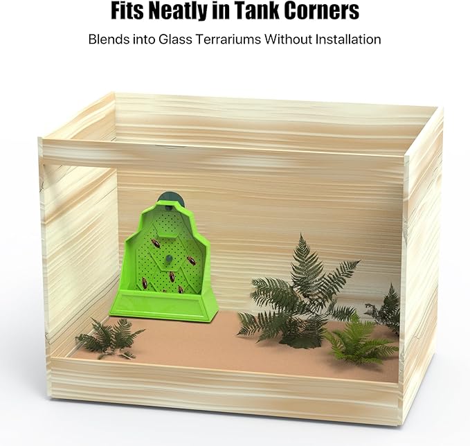 Reptile Corner Insect Feeder with Suction Cup – Smooth Wall Anti-Escape Feeding Bowl for Gecko, Frog, Chameleon – 5.5"x2.5"x5.5"
