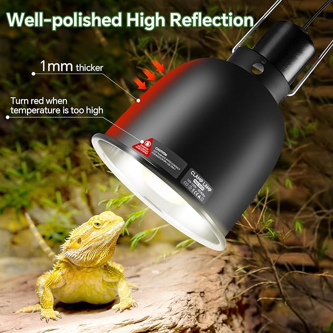 5.5 inch Reptile Heat Lamp Fixture with Thermostat and Timer,Reptile Light Fixture with Dimming Thermostat Max 100W,PID Temperature Controller for UVB Lights,Basking Heat bulbs and Terrariums