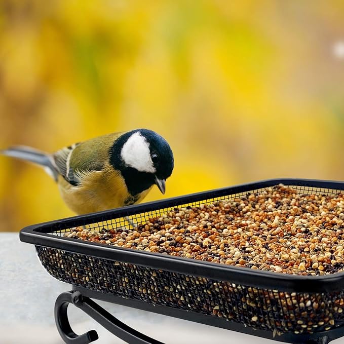 MIXXIDEA Ground Bird Feeder Tray, Metal Platform Mesh Seed Tray for Bird Feeders, Great Attracting Garden Yard Decoration for Wild Birds Squirrels Dove (1 Pack)