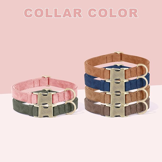 Genuine Leather Dog Collar - Adjustable Pet Collar with Quick Release Metal Buckle, Soft Skin Friendly Real Leather Collar for Small, Medium, Large Dogs (Pink, M:Fit 12-20" Neck)