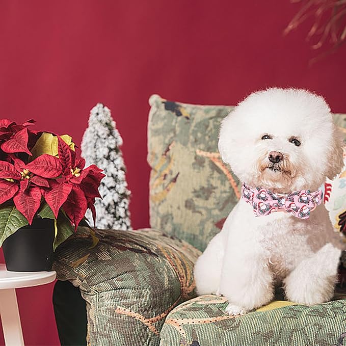 Christmas Dog Collar, Pink Christmas Santa Claus Dog Collar Bow Tie Pet Collars with Bow Adjustable Pet Collars with Premium Metal Buckle Dogs Necklace for X-Small Girl Dogs
