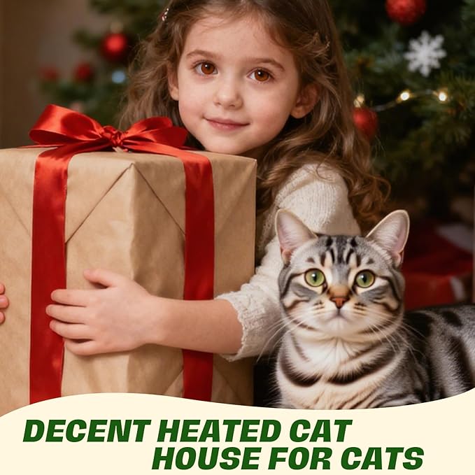Outdoor Heated Cat House in Winter for Outside, Extremely Insulated & Weatherproof, Elevated Feral Cat Shelter with Waterproof Eaves & Escape Door for Outside Stray Barn Cat Green
