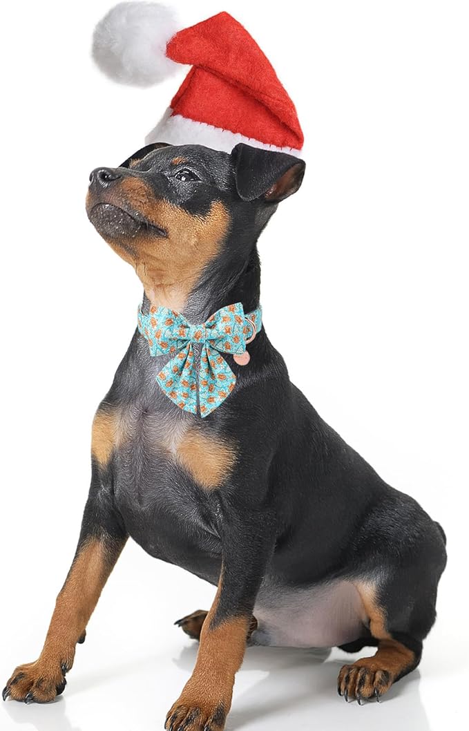 Christmas Dog Collar with Bow Tie,Adjustable Gingerbread Pet Collar,Chriatmas Puppy Bowtie Collar for Small Medium Large Dogs,L,Neck 16-24in