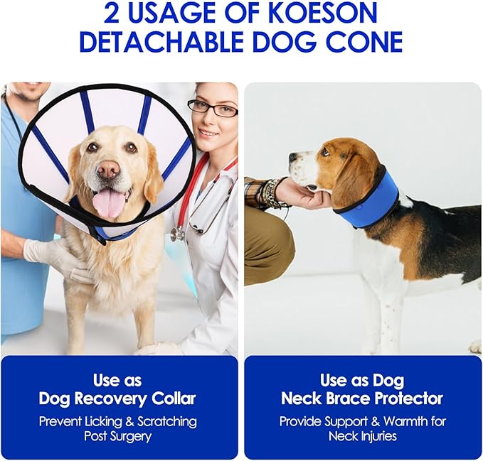 KOESON Dog Cone, Soft Cones for Small Dogs to Stop Licking, Adjustable Doggie Recovery Collar, Lightweight Comfy Dog Cone Collar After Surgery for Wound Healing,Spay, Neuter, Blue S