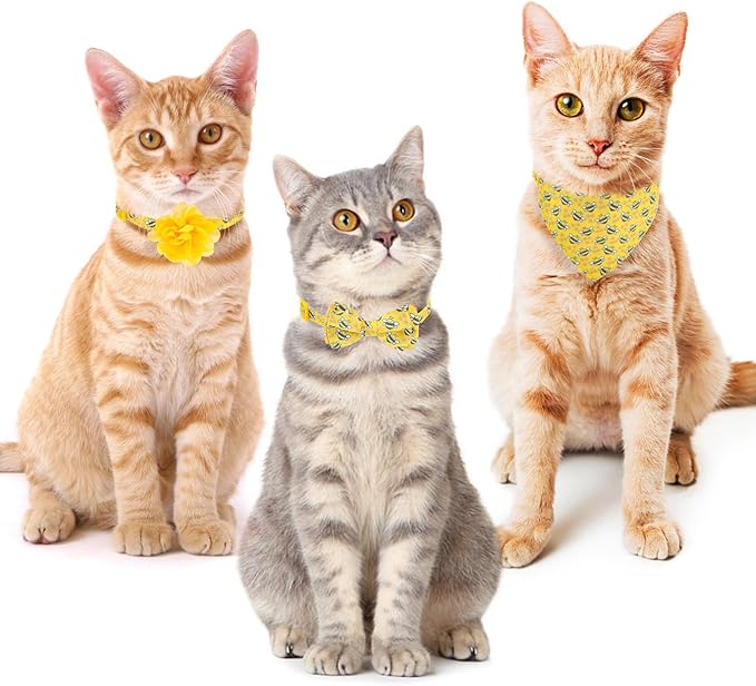 Breakaway Cat Collars with Bell & Cute Pendants - 3 Pack Adjustable Safety Kitten Collars - Decoration for Girl Boy Cats Puppy and Small Pets (Style C - Bee)