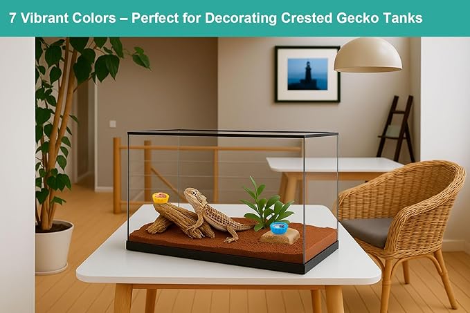 7 Pack Crested Gecko Food and Water Bowl, Eudimysx Reusable Small Reptile Feeding Dish, Gecko Tank Accessories for Hermit Crab, Tarantula, Isopods and Lizard, Silicone Easy Clean & 7 Colors