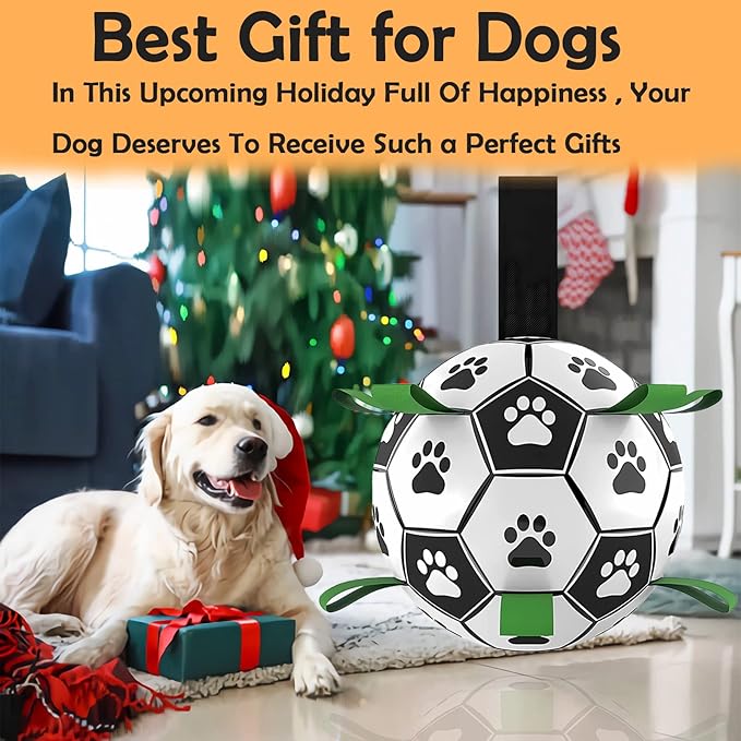 Dog Toys Soccer Ball, Interactive Dog Toys for Tug of War, Puppy Birthday Gifts, Tug Toy, Water Toy, World Cup Durable Balls for Medium & Large Dogs(8 INCH