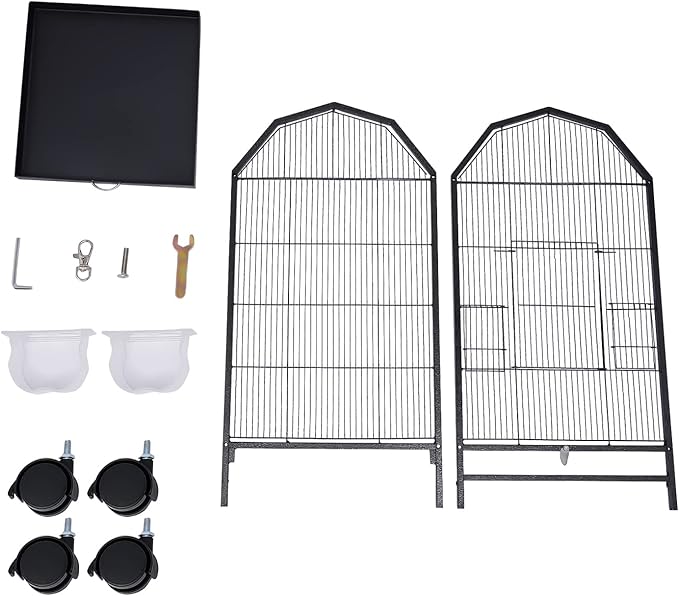 Black Wrought Bird Cage with Open-Top and Rolling Stands, 40-Inch Iron Large Bird Cage, 5 Doors Pet Birds Flight Birdcages for Mid-Sized and Small-Sized Birds