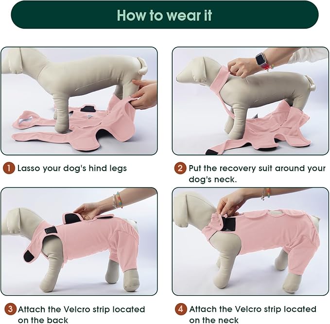 Kuoser Dog Recovery Suit for Back Legs, Thigh Wound Protective Sleeve for Dogs, Dog Recovery Sleeve for Female Male Dogs, Dog Onesie After Surgery Pet Surgical Suit for Spay Neuter, Pink XL