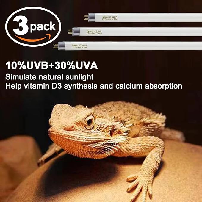T5 10.0 UVB Reptile Light Bulb 22 inch, Desert Reptile UVB Bulb 24W, for Lizards, Bearded Dragons, Chameleons