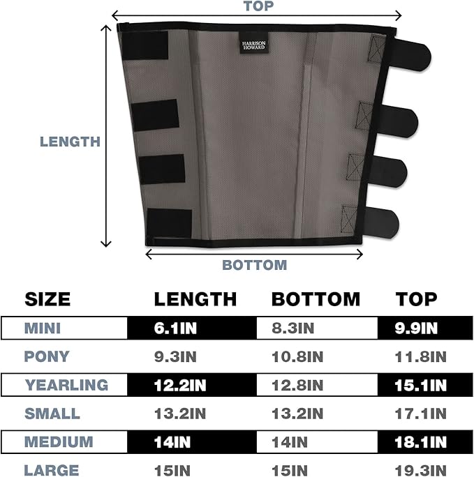 Harrison Howard Loose Fitting Fly Boots UV-Protective Extra Tough Mesh Ventilated Four Fasteners Stay-on Design Protect Horse Legs & Stomp-Reducing Set of 4 Dark Grey Mini