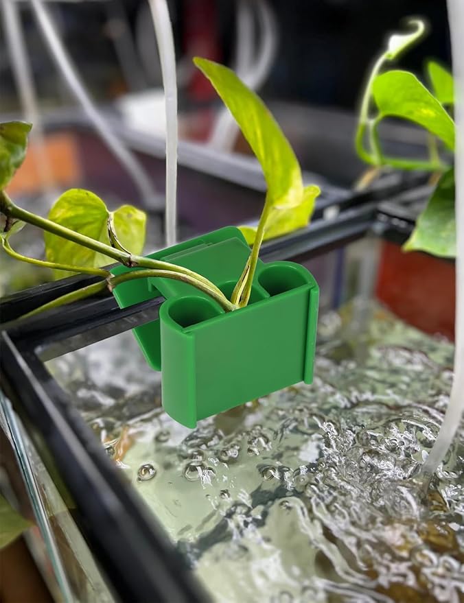 4 Pk Upgraded Aquarium Plant Holder, 3-Hole Hanging Plant Holder with Clip, Suitable for Fish Tank Potting, Aquarium Decoration, Green