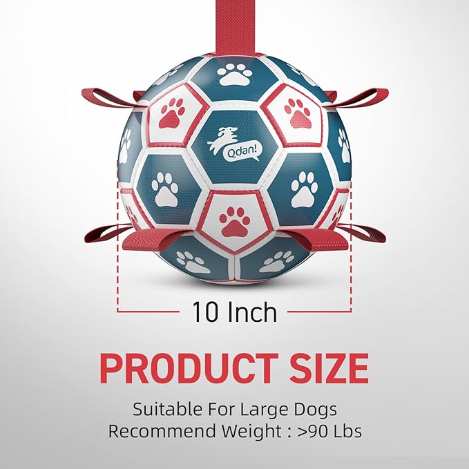 QDAN Dog Toys Soccer Ball with Straps, Durable Giant Dog Balls, Outdoor Dogs Toys, Herding Ball, Birthday Gifts (10 Inch)