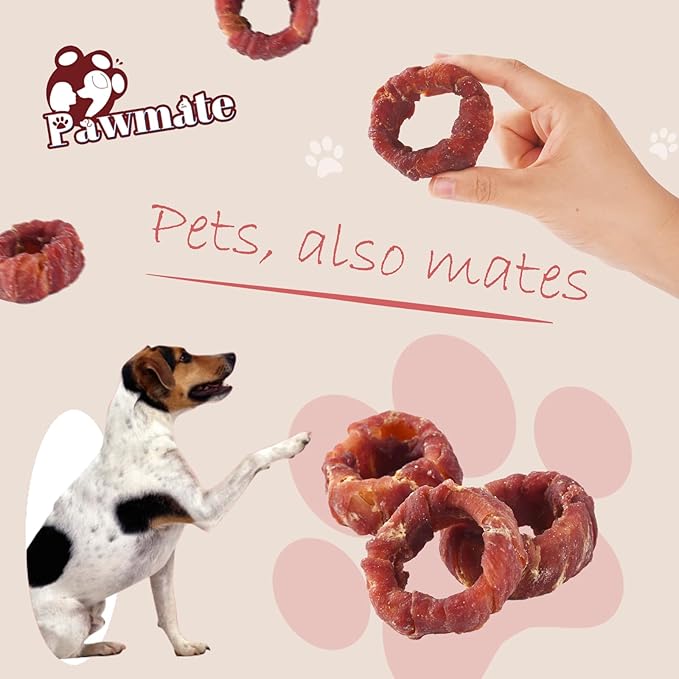 Dog Treats Duck Wrapped Sweet Potato Donuts Rings, Healthy Low Fat Dog Jerky Chews, High Protein Training Treats Snacks for Small Medium Large Breed, 10.6 oz