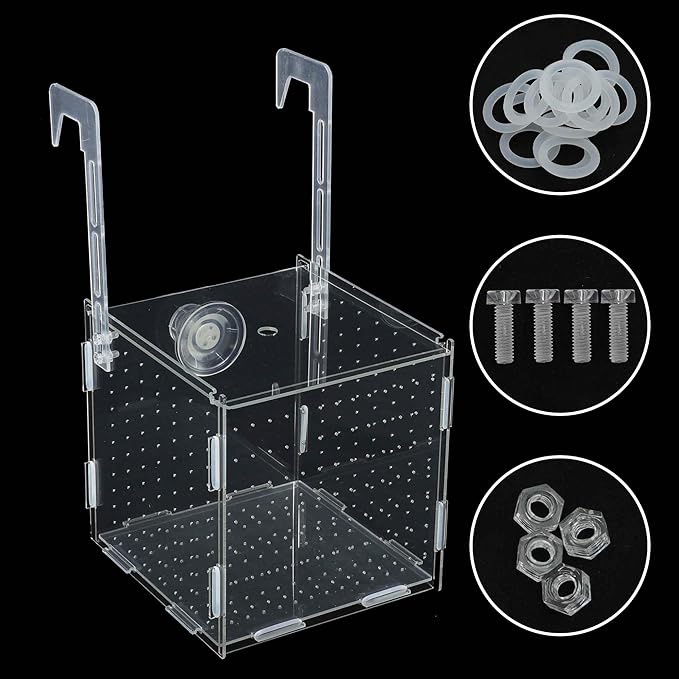 Fish Breeder Box for Fish Tank, Acrylic Fish Tank Divider, Easy to Install, 5.91"x5.91"x5.91", Clear, 1 Set