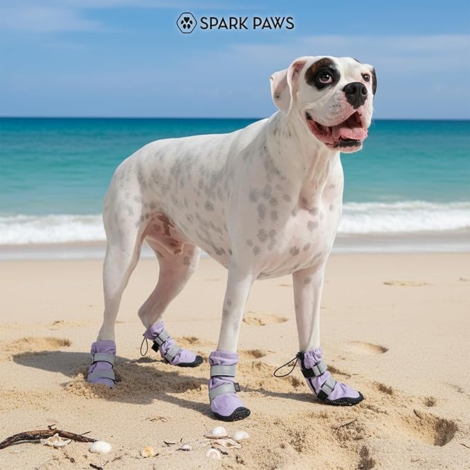 Spark Paws Dog Shoes, Waterproof Dog Boots for Medium to Large Dogs, Non Slip, Breathable Dog Booties and Paw Protectors - 4PCS Doggie Hiking Boots with Reflective Straps - Lilac, Size 8