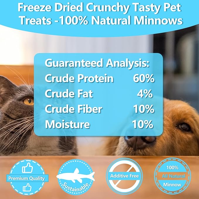 Minnows - 6.5 oz Freeze Dried Minnows for Cat & Dogs, 100% Natural Premium Cat & Dog Treat, (6.5 OZ)