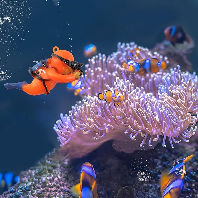onesimcr Floating Fish Tank Decorations, Aquarium Decorations, Lovely Diver Fish Tank Decorations, Floating Device Fish Tank Accessories,Suitable for All Kinds of Fish Tanks(Orange)…