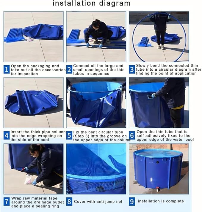 Above Ground Pond, Round Outdoor Fish Pond Pool with Durable Frame,Koi Pond Tank,Koi Fish Pond,PVC Fish Farming,for Store Up Water Irrigation(1350 L)