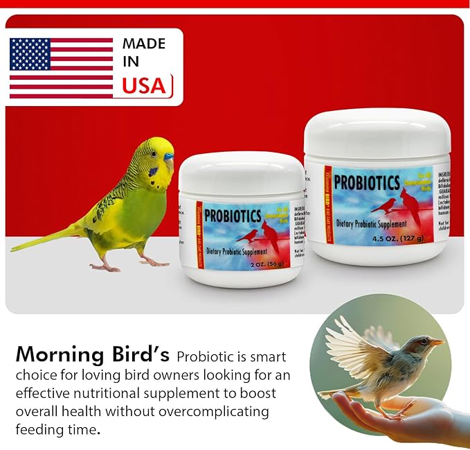 Morning Bird Probiotics for Birds 2 oz – Digestive Health Supplement Supporting Gut Balance, Nutrient Absorption & Immune Support – Easy Mix Powder Supplement for All Bird Species