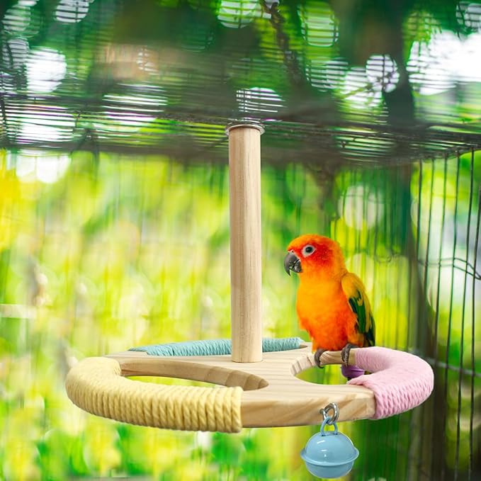 Bird Stand Perch Toy,Wooden Spinning Turntable Parrot Toy,Exercise Spinning Parakeet Toys for Birds Cage Accessories